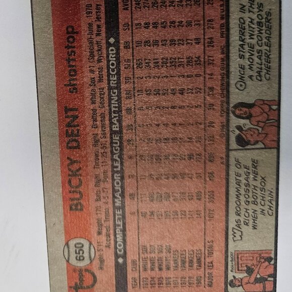 1981 TOPPS 650 BUCKY DENT - Picture 3 of 12